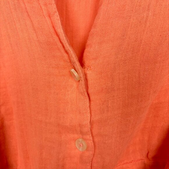 Out From Under S Urban Outfitters Coral Orange Button-Up Romper Gauzy Beachy - Picture 3 of 7